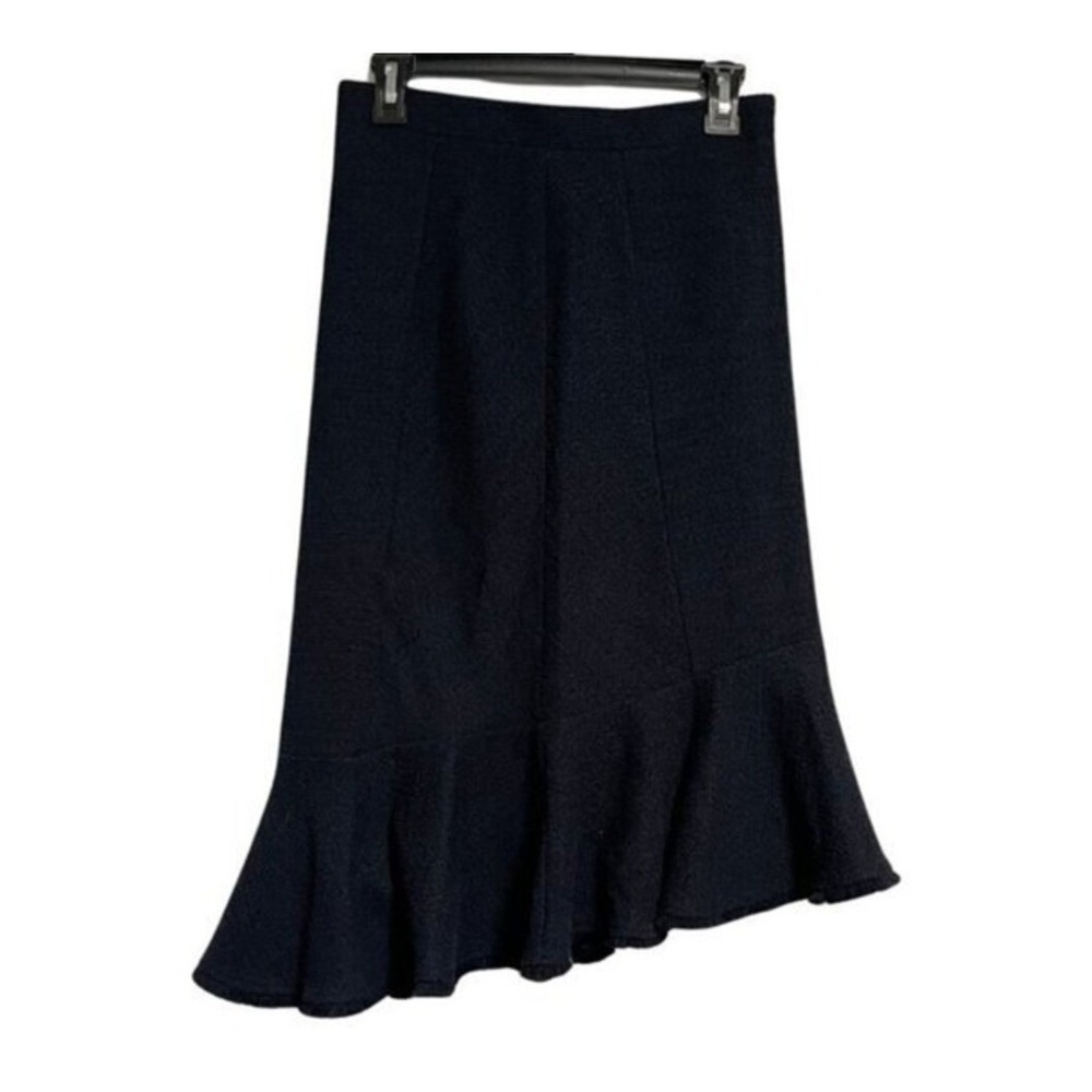 Banana Republic Skirt Womens 4 Black Asymmetrical Ruffle Tweed Fringe Midi